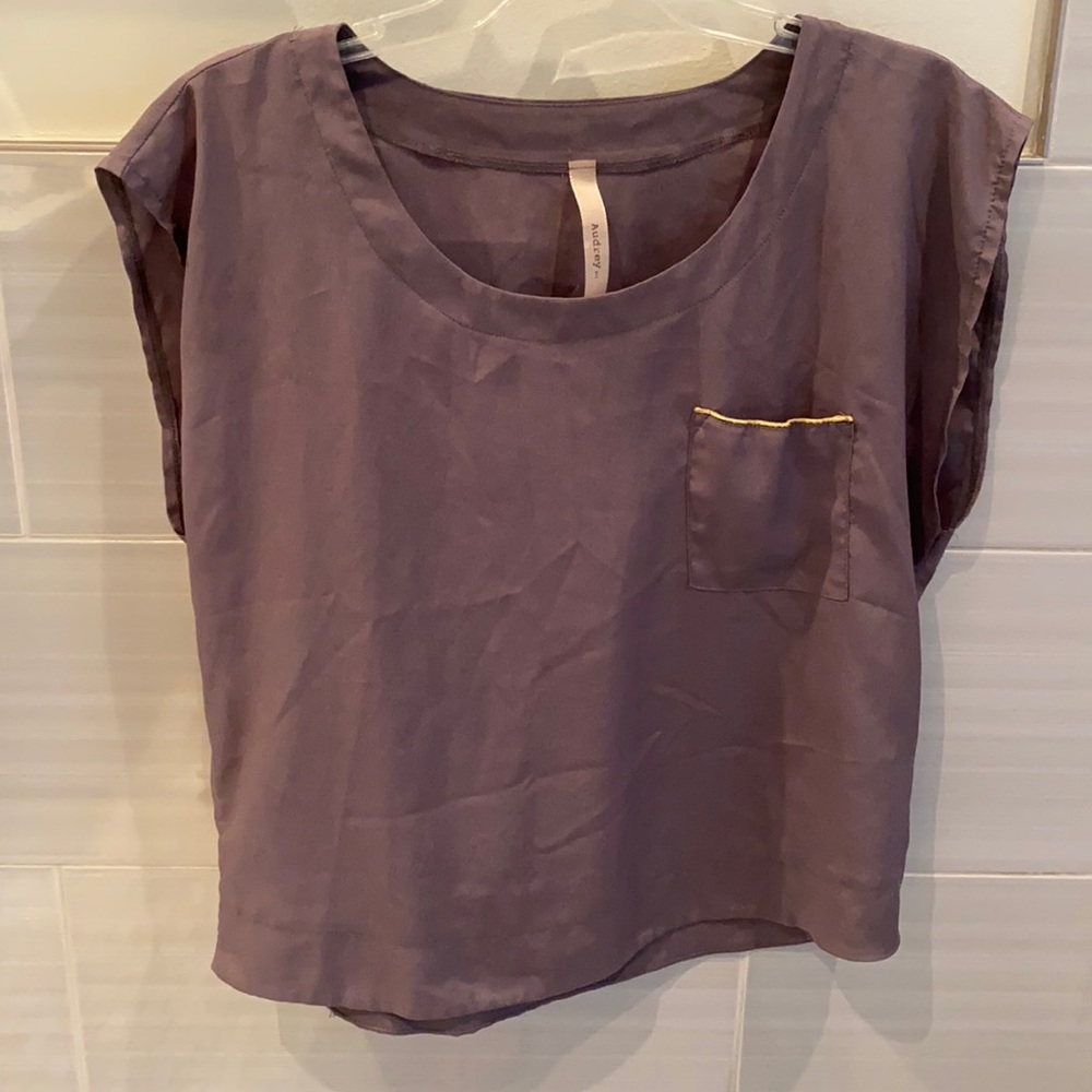 Grey Blouse with Gold Pocket Trim